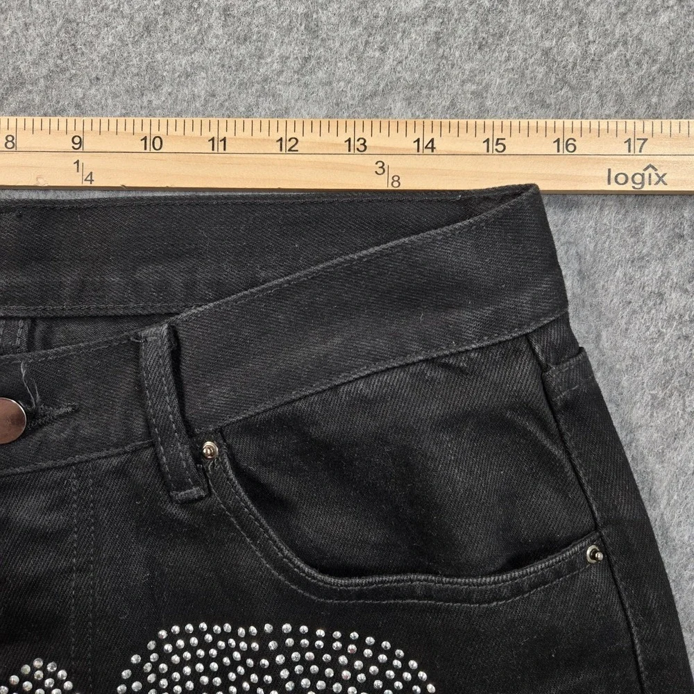 Mnml Jeans Mens 31x35‎ (tag 32) Black Skeleton Rhinestone Slim Straight Denim